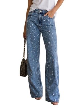 SANDRO Ruthy Distressed High Rise Wide Leg Jeans Light Wash Size 40